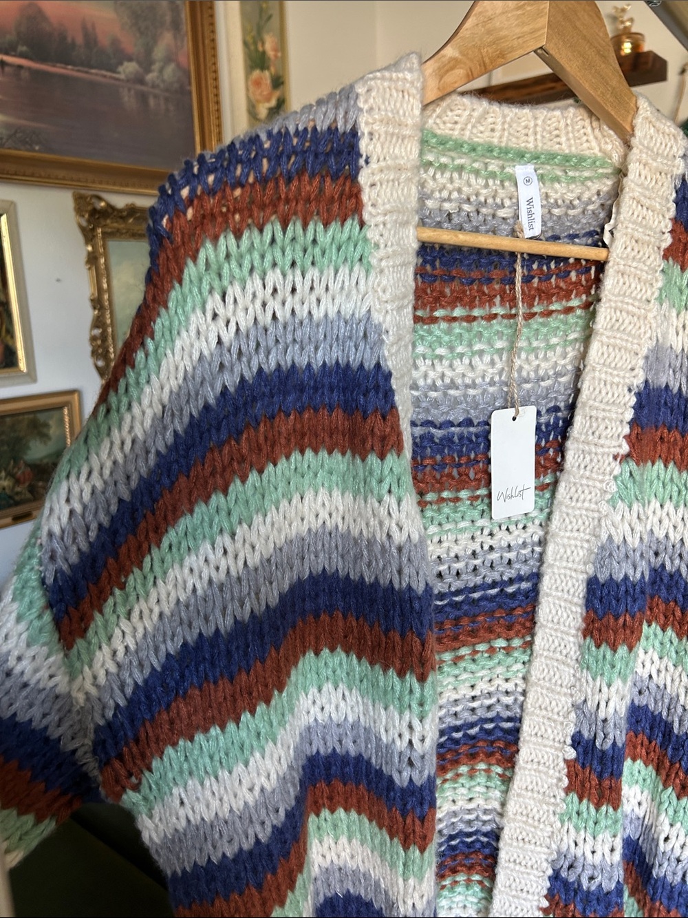 NWT Striped Open-Front Chunky Knit Cardigan Sweater - Multicolor - Picture 3 of 5
